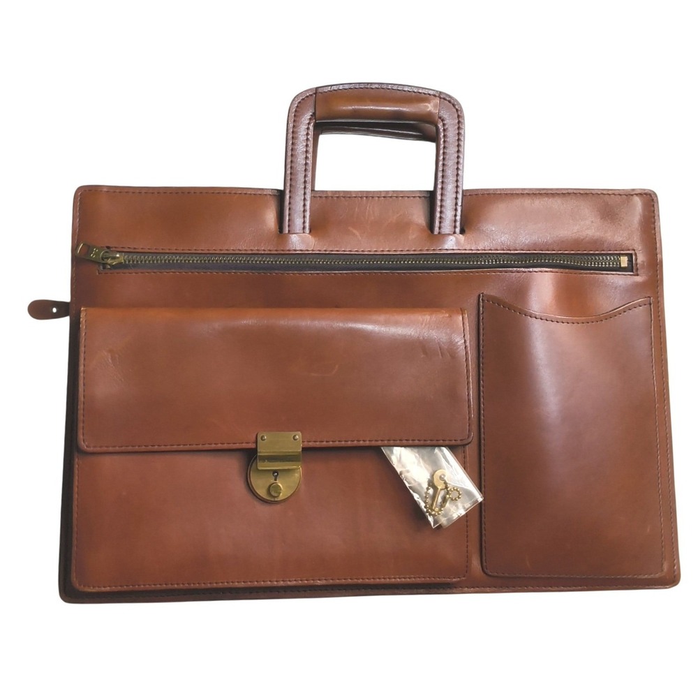 Vintage Schlesinger Brothers Briefcase Mens Brown California Saddle Leather Bag